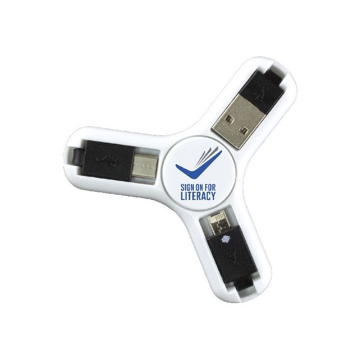5143 - PLAY & CHARGE 3-IN-1 CELL PHONE CHARGING CABLE SPINNER