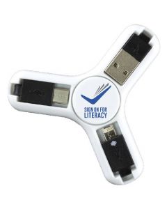 5143 - PLAY & CHARGE 3-IN-1 CELL PHONE CHARGING CABLE SPINNER
