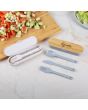 KP9809-Reusable wheat-straw fork, knife, and spoon in bamboo lid case – ships across Canada