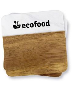 Acacia Wood & Marble Coaster Set (Min 25 sets)