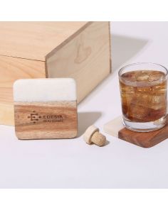 BAGMC | 2 Pc. Acacia Wood & Marble Coaster Se