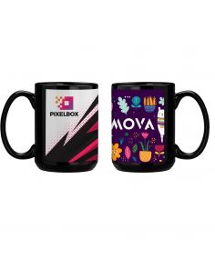 "A" Ceramic Mug - Black - Full Color Print 15oz (Min 72)